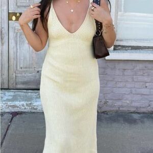 Butter Yellow Knit Midi Dress from Lulus